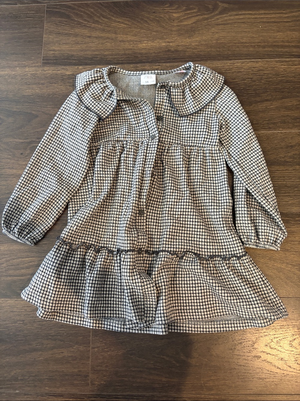 ZARA Girls Houndstooth Button-Up Dress — Black & Cream size 5 - 6